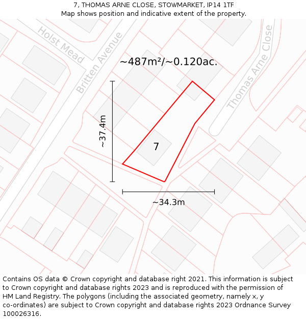 7, THOMAS ARNE CLOSE, STOWMARKET, IP14 1TF: Plot and title map