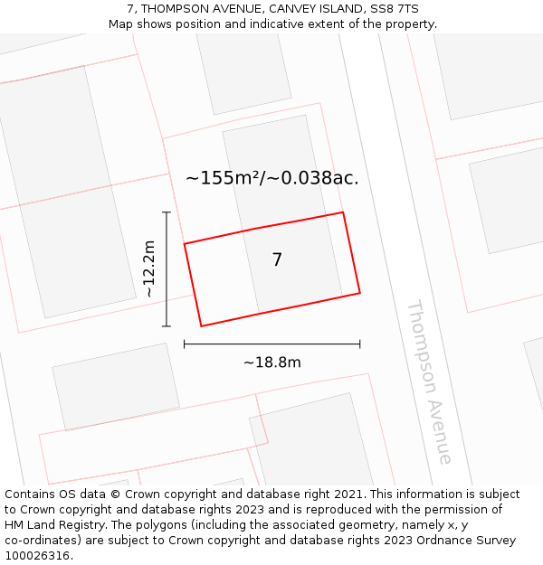 7, THOMPSON AVENUE, CANVEY ISLAND, SS8 7TS: Plot and title map