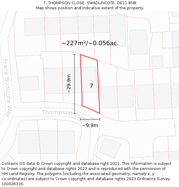 7, THOMPSON CLOSE, SWADLINCOTE, DE11 8NB: Plot and title map