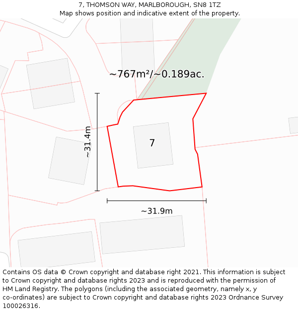 7, THOMSON WAY, MARLBOROUGH, SN8 1TZ: Plot and title map