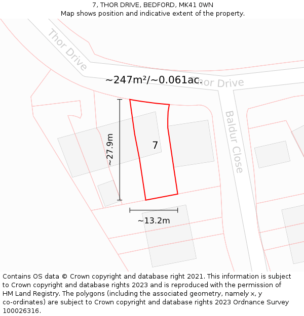 7, THOR DRIVE, BEDFORD, MK41 0WN: Plot and title map