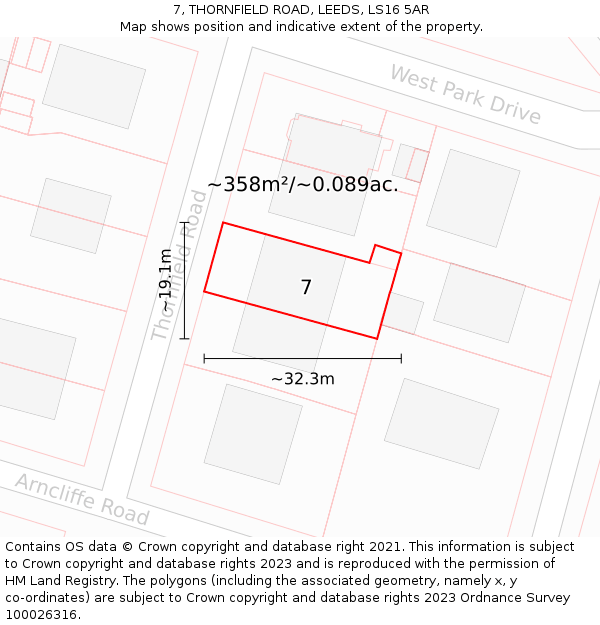 7, THORNFIELD ROAD, LEEDS, LS16 5AR: Plot and title map