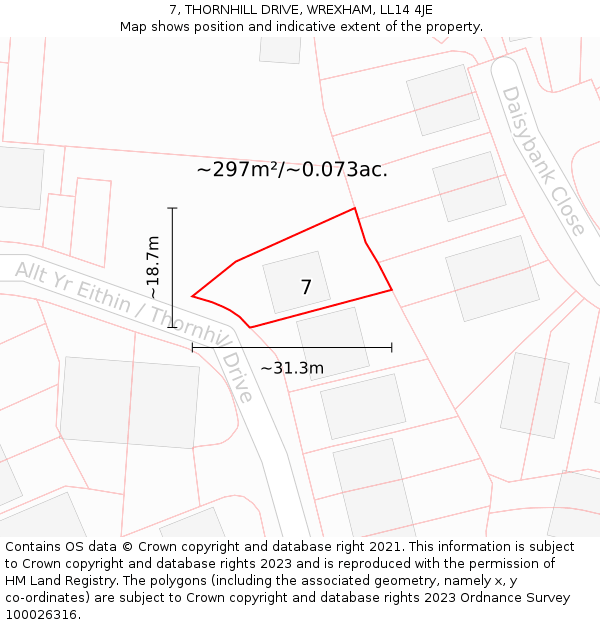 7, THORNHILL DRIVE, WREXHAM, LL14 4JE: Plot and title map