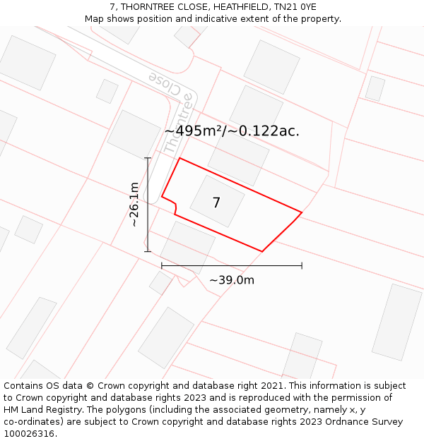 7, THORNTREE CLOSE, HEATHFIELD, TN21 0YE: Plot and title map