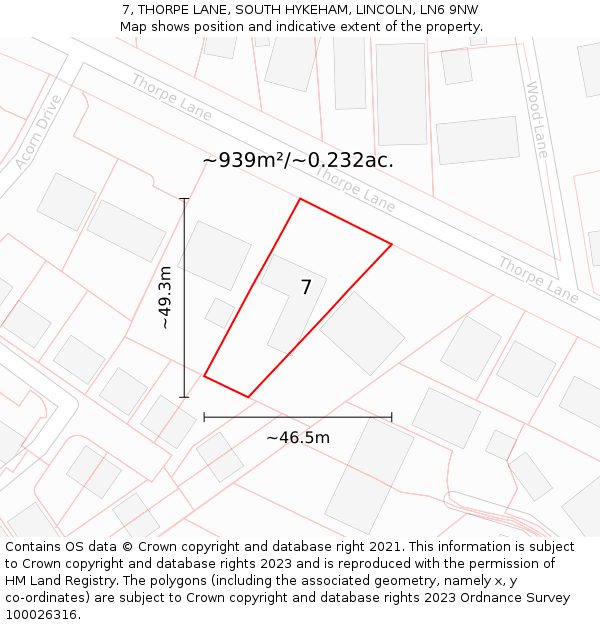 7, THORPE LANE, SOUTH HYKEHAM, LINCOLN, LN6 9NW: Plot and title map