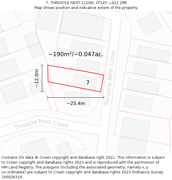 7, THROSTLE NEST CLOSE, OTLEY, LS21 2RR: Plot and title map