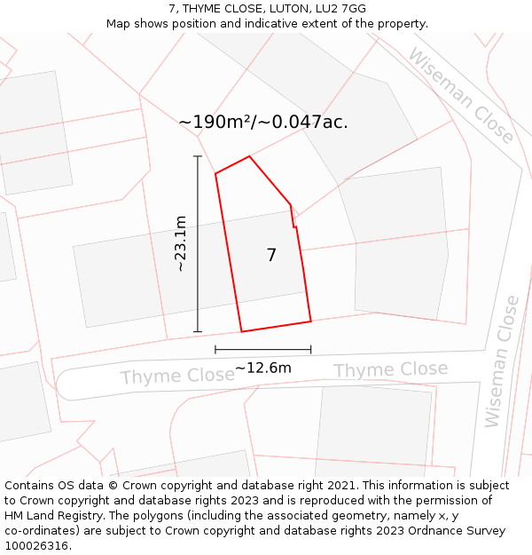 7, THYME CLOSE, LUTON, LU2 7GG: Plot and title map