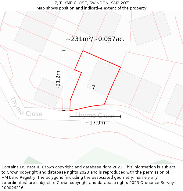 7, THYME CLOSE, SWINDON, SN2 2QZ: Plot and title map