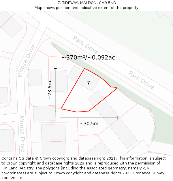 7, TIDEWAY, MALDON, CM9 5ND: Plot and title map