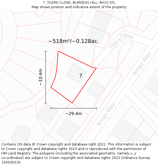 7, TILERS CLOSE, BURGESS HILL, RH15 0TL: Plot and title map