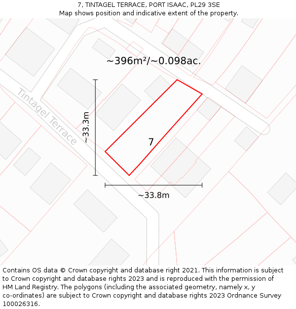 7, TINTAGEL TERRACE, PORT ISAAC, PL29 3SE: Plot and title map