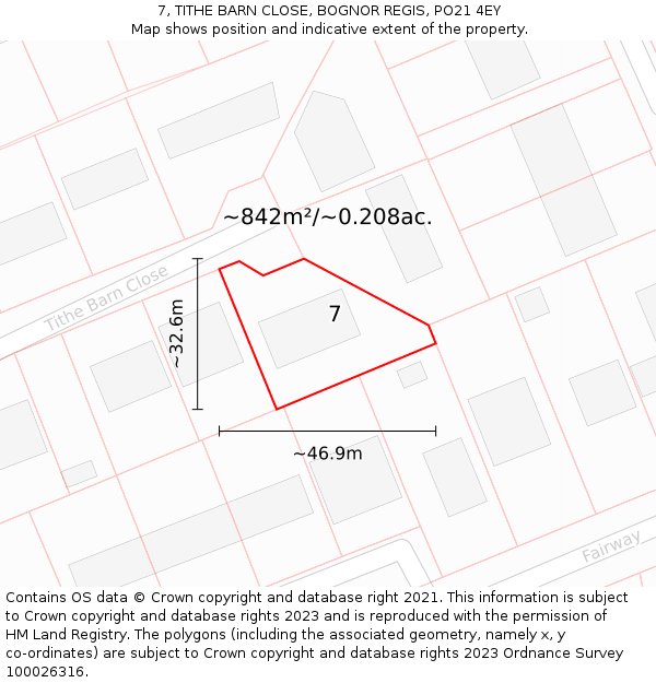 7, TITHE BARN CLOSE, BOGNOR REGIS, PO21 4EY: Plot and title map