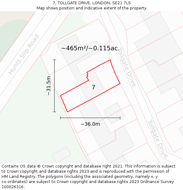 7, TOLLGATE DRIVE, LONDON, SE21 7LS: Plot and title map