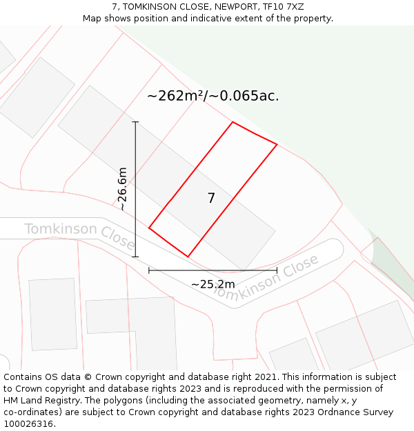 7, TOMKINSON CLOSE, NEWPORT, TF10 7XZ: Plot and title map