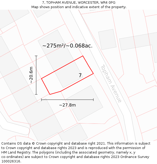 7, TOPHAM AVENUE, WORCESTER, WR4 0PG: Plot and title map