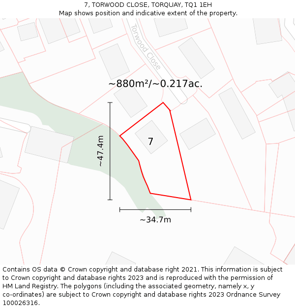 7, TORWOOD CLOSE, TORQUAY, TQ1 1EH: Plot and title map