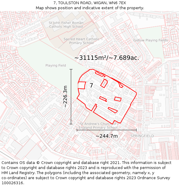 7, TOULSTON ROAD, WIGAN, WN6 7EX: Plot and title map