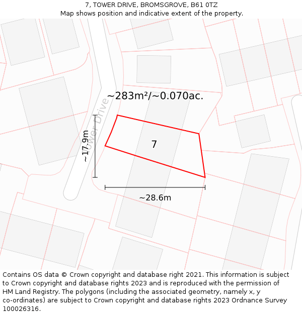 7, TOWER DRIVE, BROMSGROVE, B61 0TZ: Plot and title map