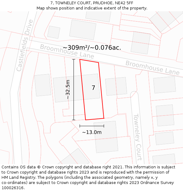 7, TOWNELEY COURT, PRUDHOE, NE42 5FF: Plot and title map