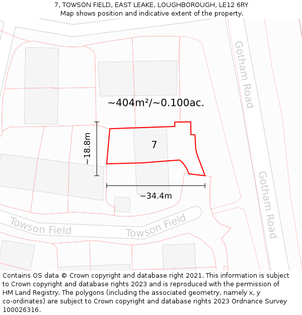 7, TOWSON FIELD, EAST LEAKE, LOUGHBOROUGH, LE12 6RY: Plot and title map