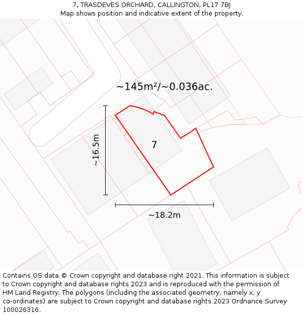 7, TRASDEVES ORCHARD, CALLINGTON, PL17 7BJ: Plot and title map