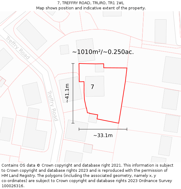 7, TREFFRY ROAD, TRURO, TR1 1WL: Plot and title map