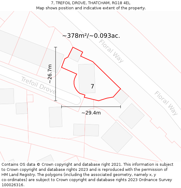 7, TREFOIL DROVE, THATCHAM, RG18 4EL: Plot and title map