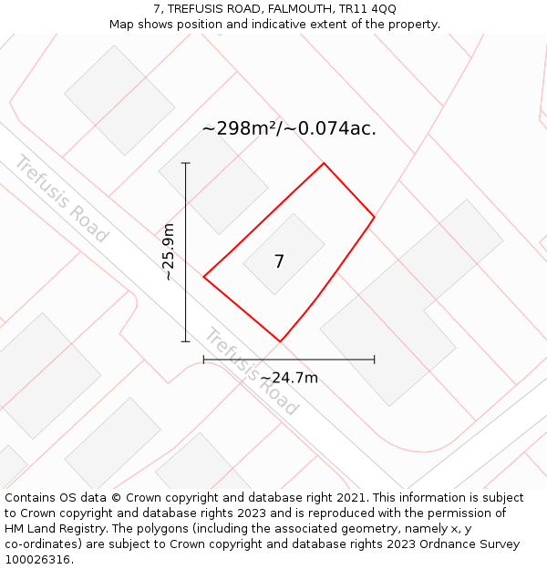 7, TREFUSIS ROAD, FALMOUTH, TR11 4QQ: Plot and title map