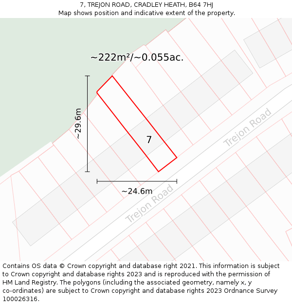 7, TREJON ROAD, CRADLEY HEATH, B64 7HJ: Plot and title map