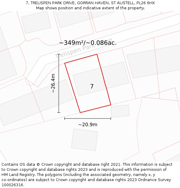 7, TRELISPEN PARK DRIVE, GORRAN HAVEN, ST AUSTELL, PL26 6HX: Plot and title map