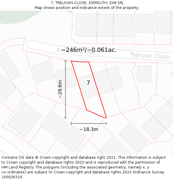 7, TRELIVAN CLOSE, EXMOUTH, EX8 5RJ: Plot and title map