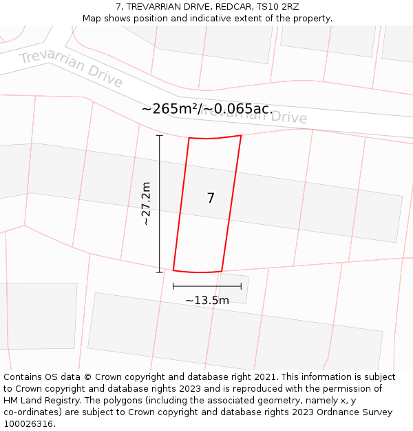 7, TREVARRIAN DRIVE, REDCAR, TS10 2RZ: Plot and title map