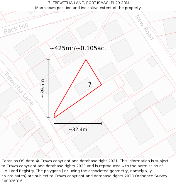 7, TREWETHA LANE, PORT ISAAC, PL29 3RN: Plot and title map