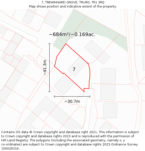 7, TREWINNARD GROVE, TRURO, TR1 3RQ: Plot and title map