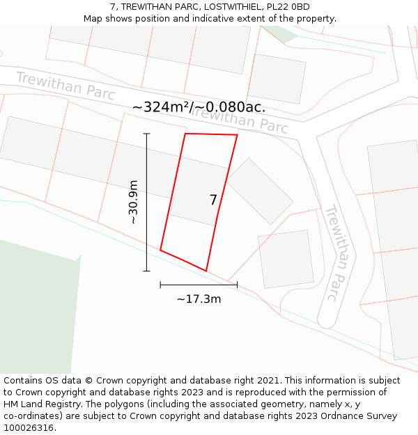 7, TREWITHAN PARC, LOSTWITHIEL, PL22 0BD: Plot and title map