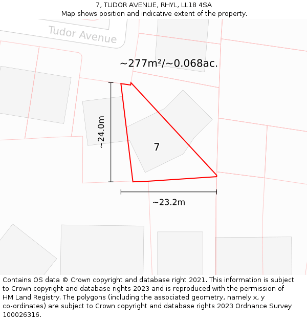 7, TUDOR AVENUE, RHYL, LL18 4SA: Plot and title map