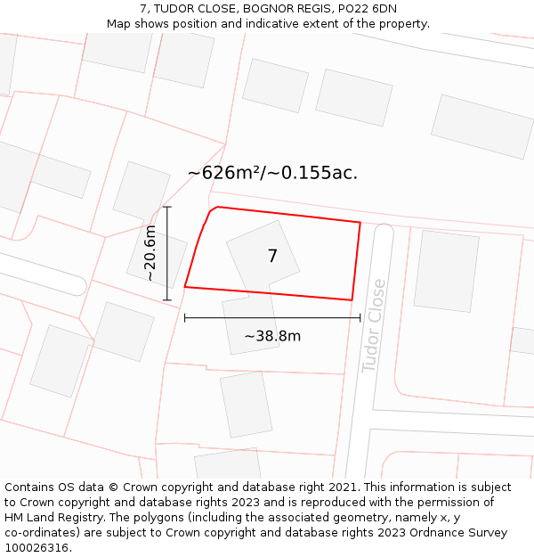 7, TUDOR CLOSE, BOGNOR REGIS, PO22 6DN: Plot and title map