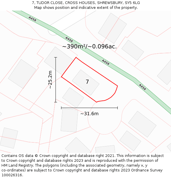 7, TUDOR CLOSE, CROSS HOUSES, SHREWSBURY, SY5 6LG: Plot and title map