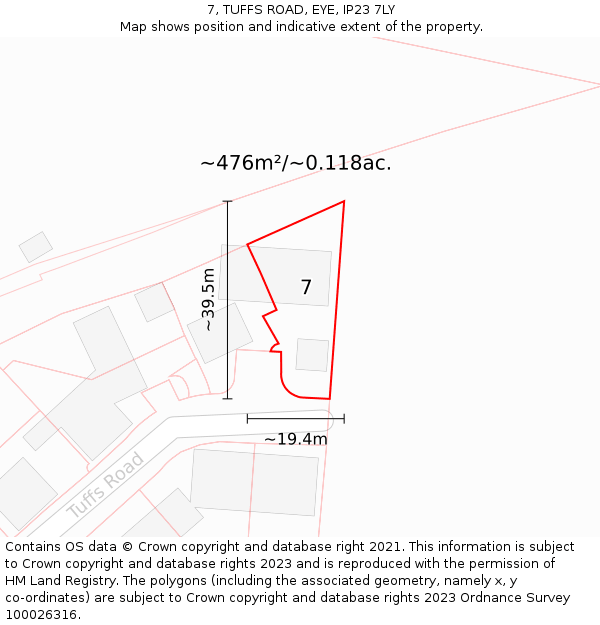 7, TUFFS ROAD, EYE, IP23 7LY: Plot and title map