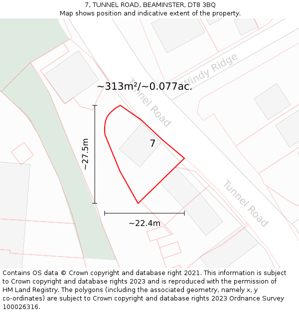 7, TUNNEL ROAD, BEAMINSTER, DT8 3BQ: Plot and title map