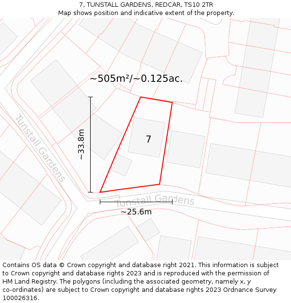 7, TUNSTALL GARDENS, REDCAR, TS10 2TR: Plot and title map