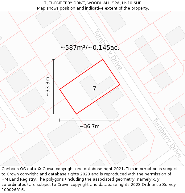 7, TURNBERRY DRIVE, WOODHALL SPA, LN10 6UE: Plot and title map