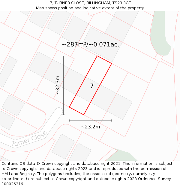 7, TURNER CLOSE, BILLINGHAM, TS23 3GE: Plot and title map