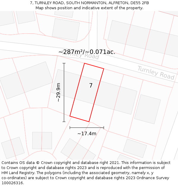 7, TURNLEY ROAD, SOUTH NORMANTON, ALFRETON, DE55 2FB: Plot and title map