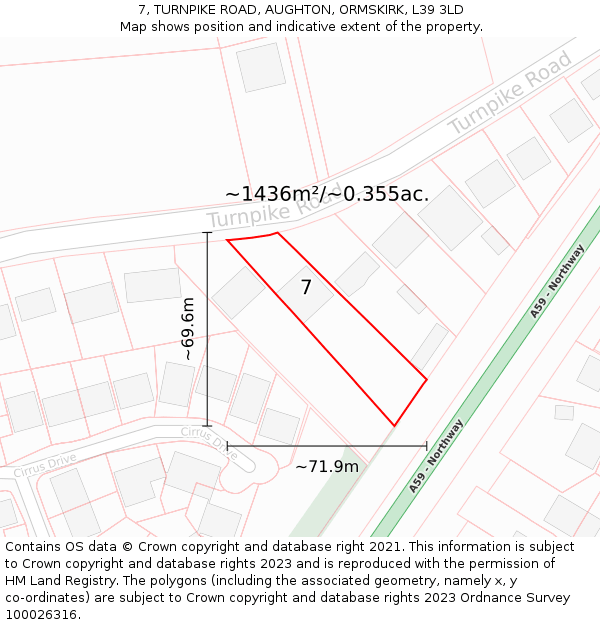 7, TURNPIKE ROAD, AUGHTON, ORMSKIRK, L39 3LD: Plot and title map