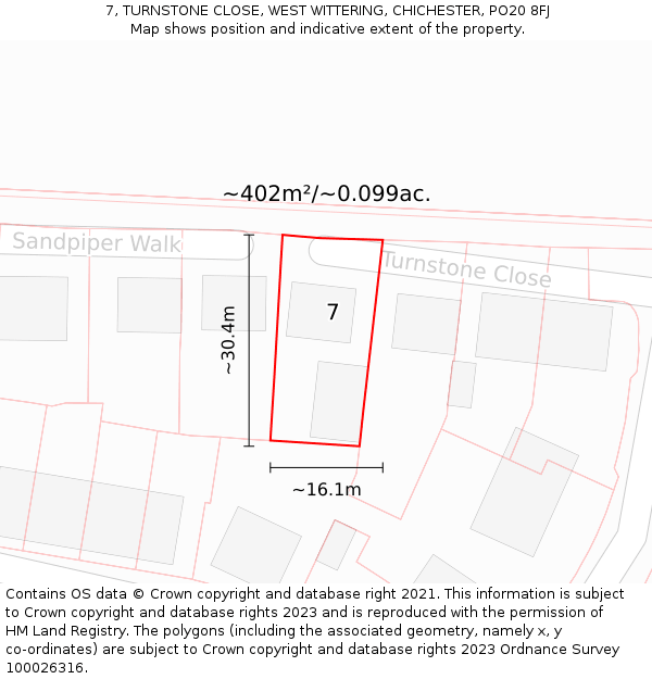 7, TURNSTONE CLOSE, WEST WITTERING, CHICHESTER, PO20 8FJ: Plot and title map