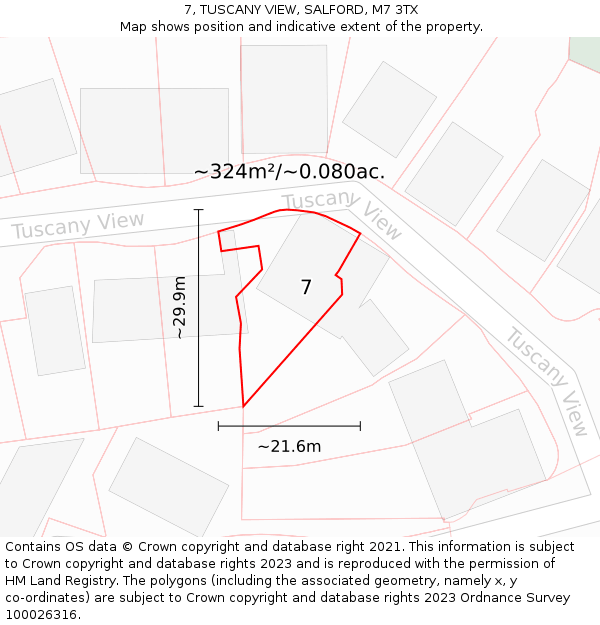 7, TUSCANY VIEW, SALFORD, M7 3TX: Plot and title map