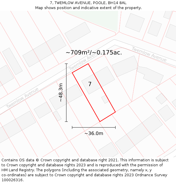 7, TWEMLOW AVENUE, POOLE, BH14 8AL: Plot and title map