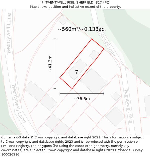 7, TWENTYWELL RISE, SHEFFIELD, S17 4PZ: Plot and title map