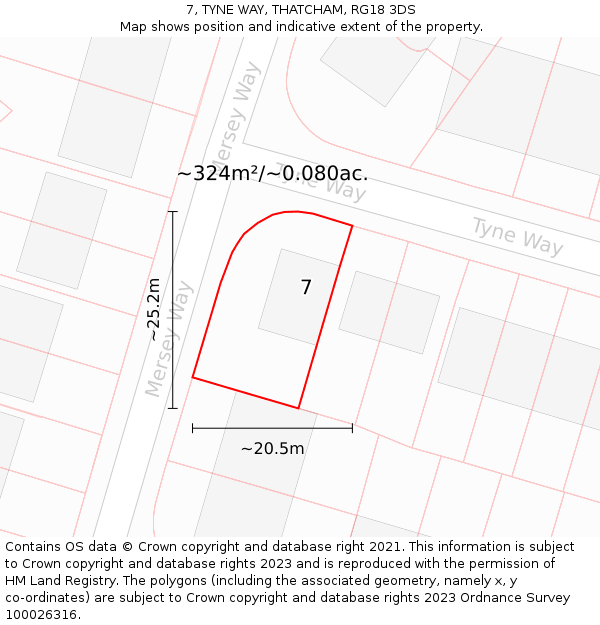 7, TYNE WAY, THATCHAM, RG18 3DS: Plot and title map